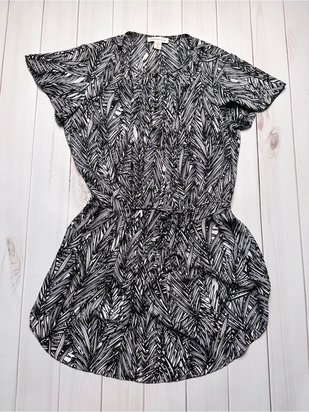 Coldwater Creek Black and White Leaf-Print Tunic Top
